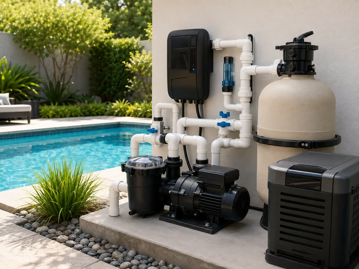 Newly installed pool pump and filtration equipment