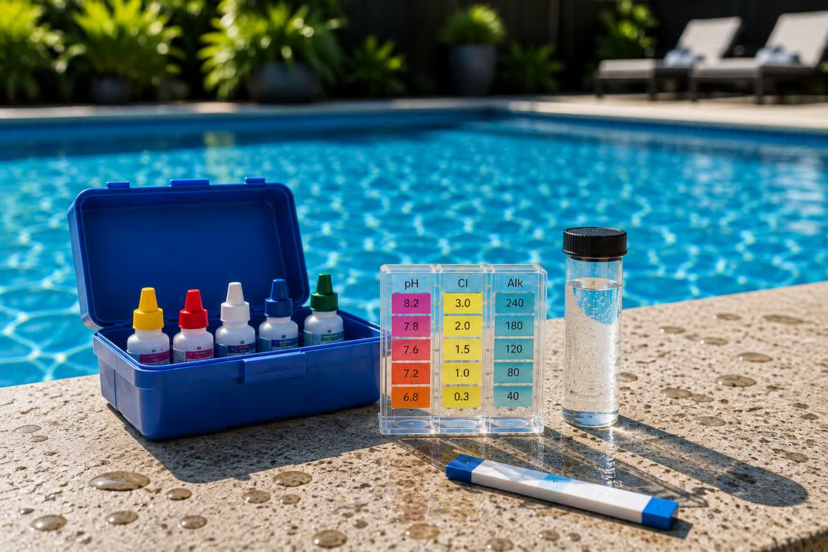 Technician testing pool water chemistry